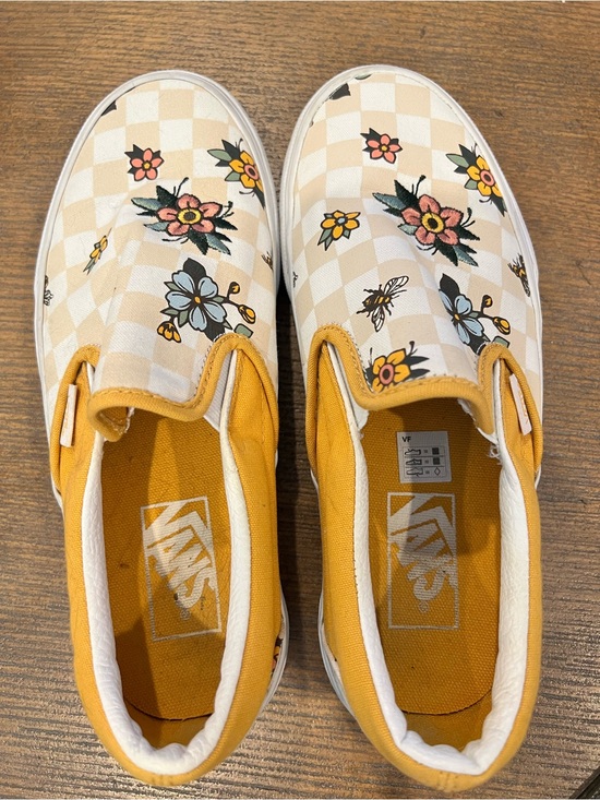 Vans Shoes - Vans Slip-On Checkerboard Floral Sneakers - Yellow & Cream